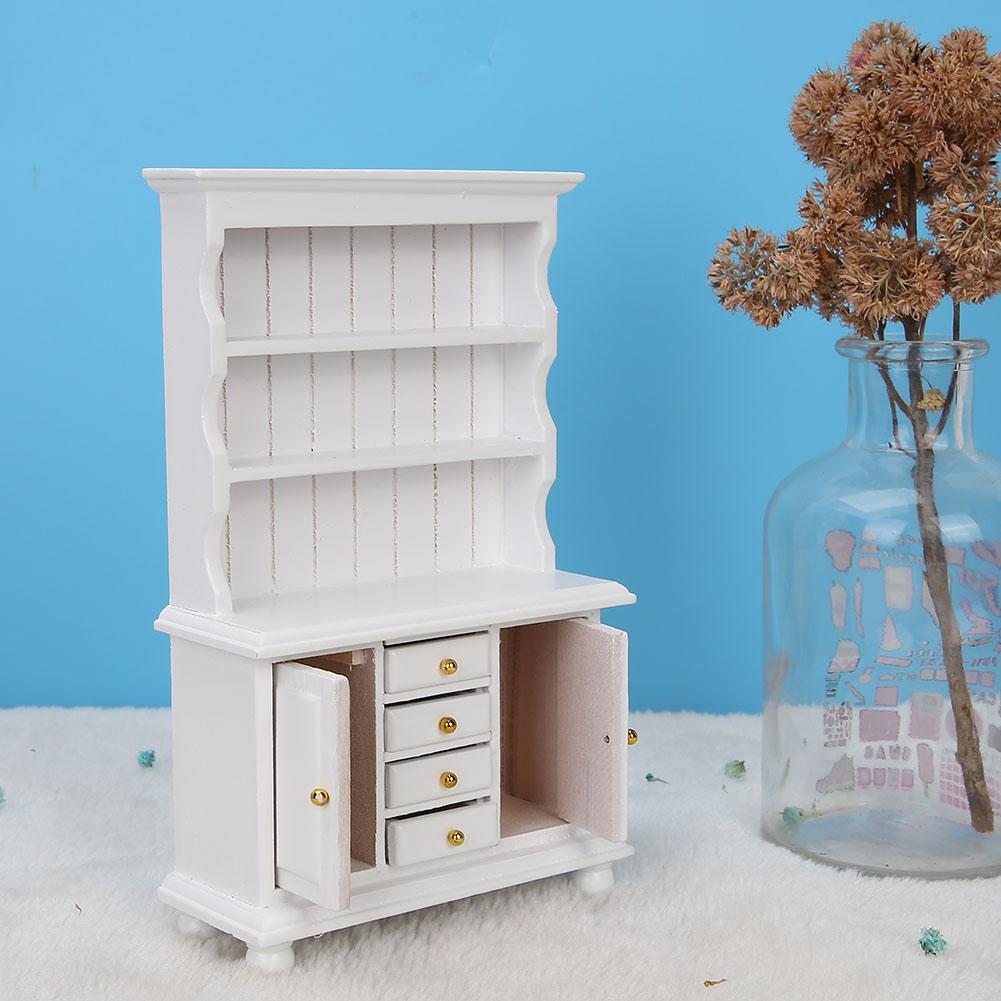 1:12 Doll House Accessories Wooden Three Layers Cabinet Simulation Furniture(White)