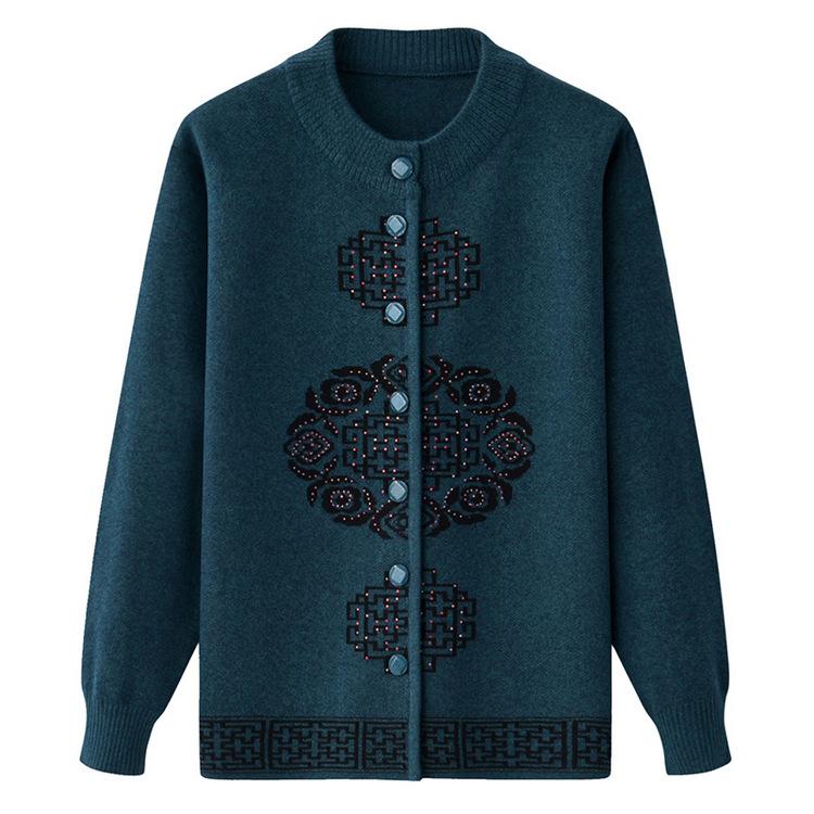 Middle-aged and Elderly Knitted Cardigans Fleece Thickened Granny Sweater Jackets