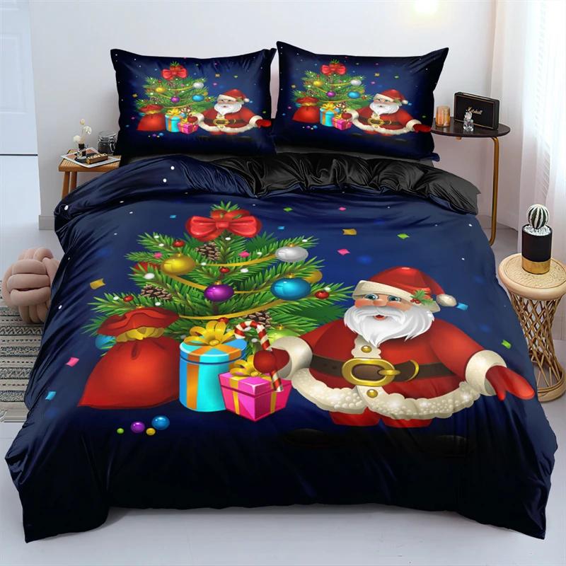 Zestaw poszwy na kołdrę 3D Święty Mikołaj Wesołych Świąt Rozmiar pojedynczy podwójny Dekoracja atmosfery świątecznej Miękki i wygodny