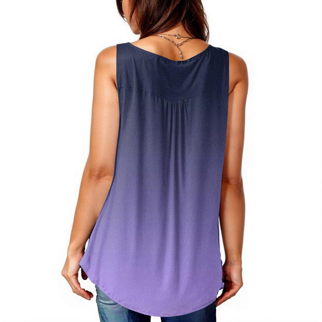 Women's Fashion Pleated Sleeveless Casual T-shirt Vest Button Top