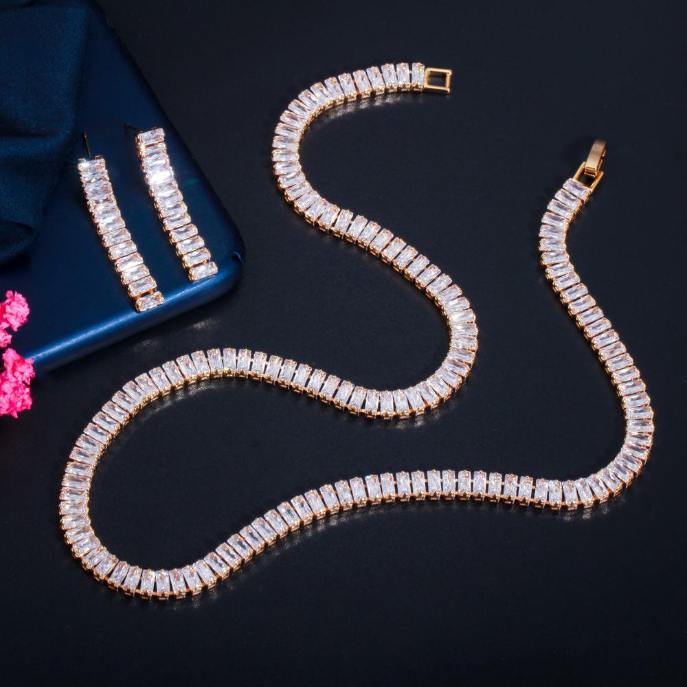 Popular Accessories Zircon Necklace Earrings Set Chain Wedding Dress Wedding Accessories