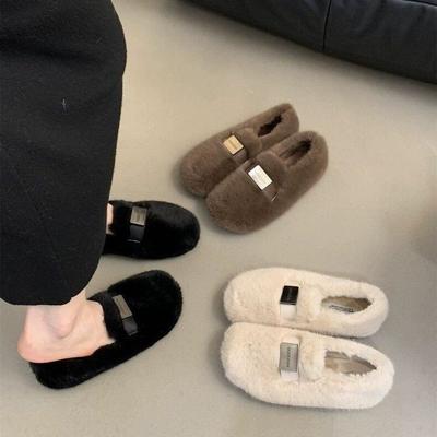 Mao Mao Shoes Women Pedal New Velvet Cotton Shoes Flat Autumn and Winter Internet Celebrities Warm Korean Version of Doudou Shoes 2025 Outer Wear
