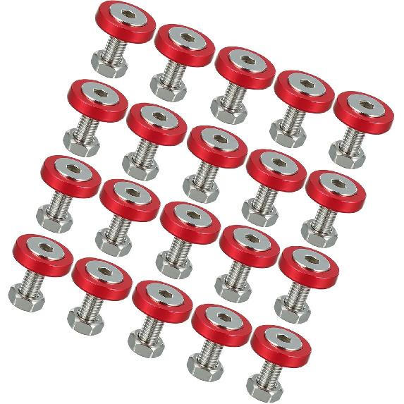 Motoforti 20 Pcs Car Motorcycle Red M6 Fender Bumper Washer Bolt Nuts Kit Aluminum Alloy Engine Bay Fastener Long-lasting