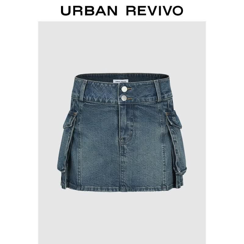 UR2026 Women s Trendy Washed Denim Mini Skirt L