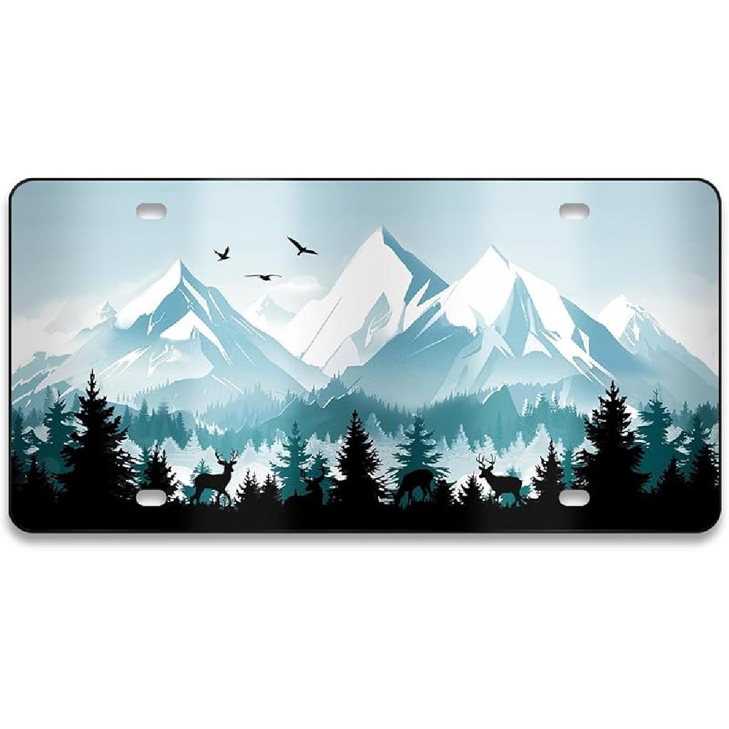 Mountain License Plate Mounta Front License Plate Peak Aluminum Decorative Licenses Plates, Natural Novelty Vanity Tag Black Car Plates, Car Tag With