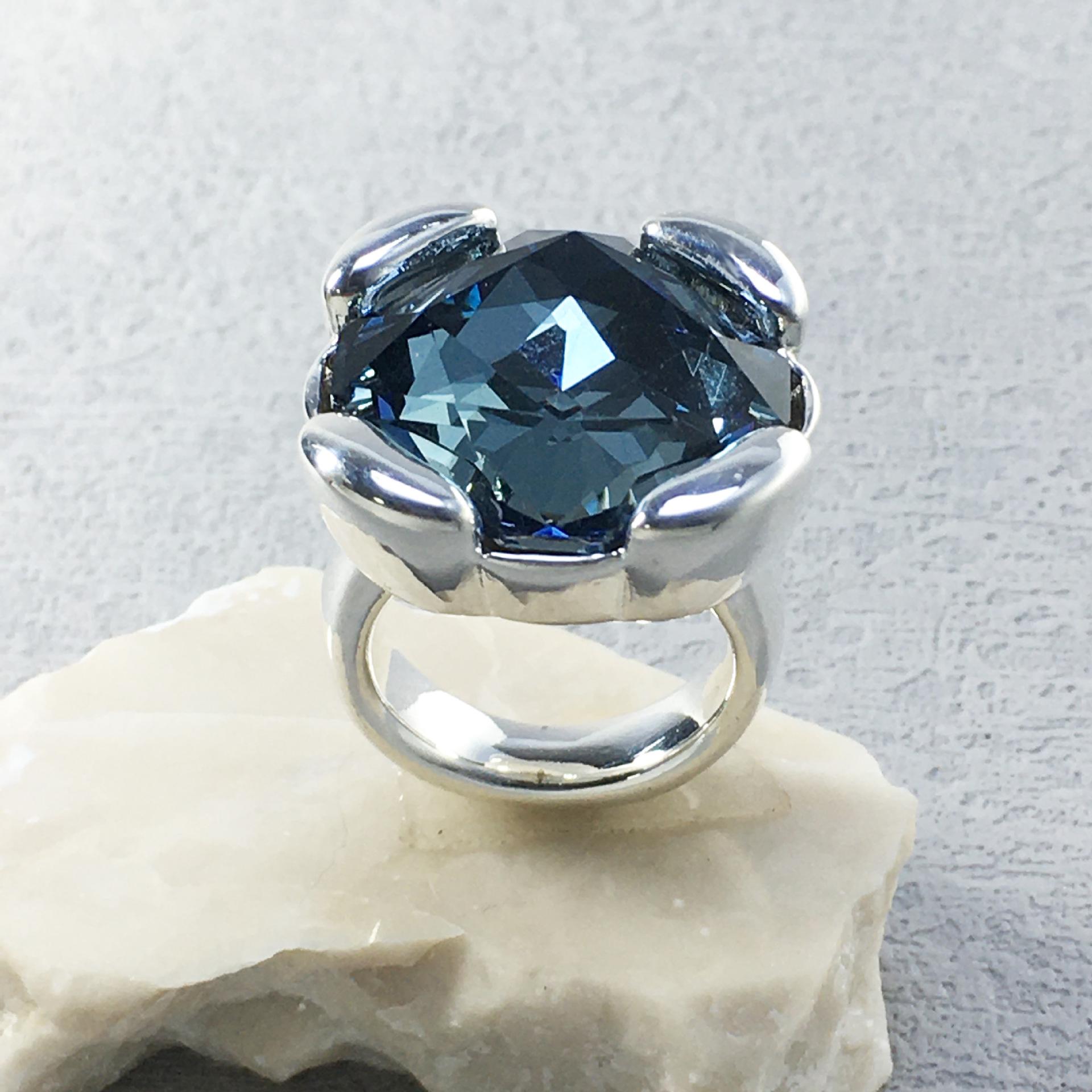 Large Blue and Pink Crystal Ring by Unode50 - Square Design, European and American Style Jewelry Size 9