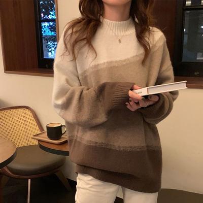 Autumn Winter Edition Gradient Women's Sweater Loose Versatile Lazy Fashion Knitted Sweater Trend