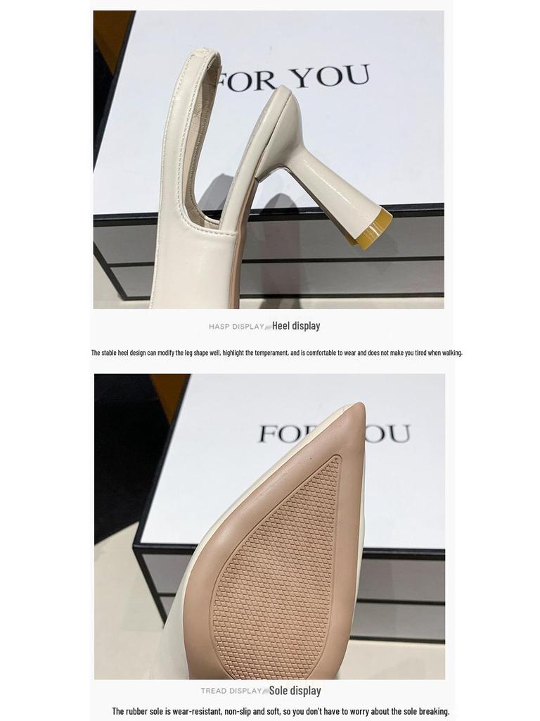 2024 Spring/Summer Stiletto Heeled Sandals: Women's Open-Back, Pointed Toe, Shallow Mouth Shoes