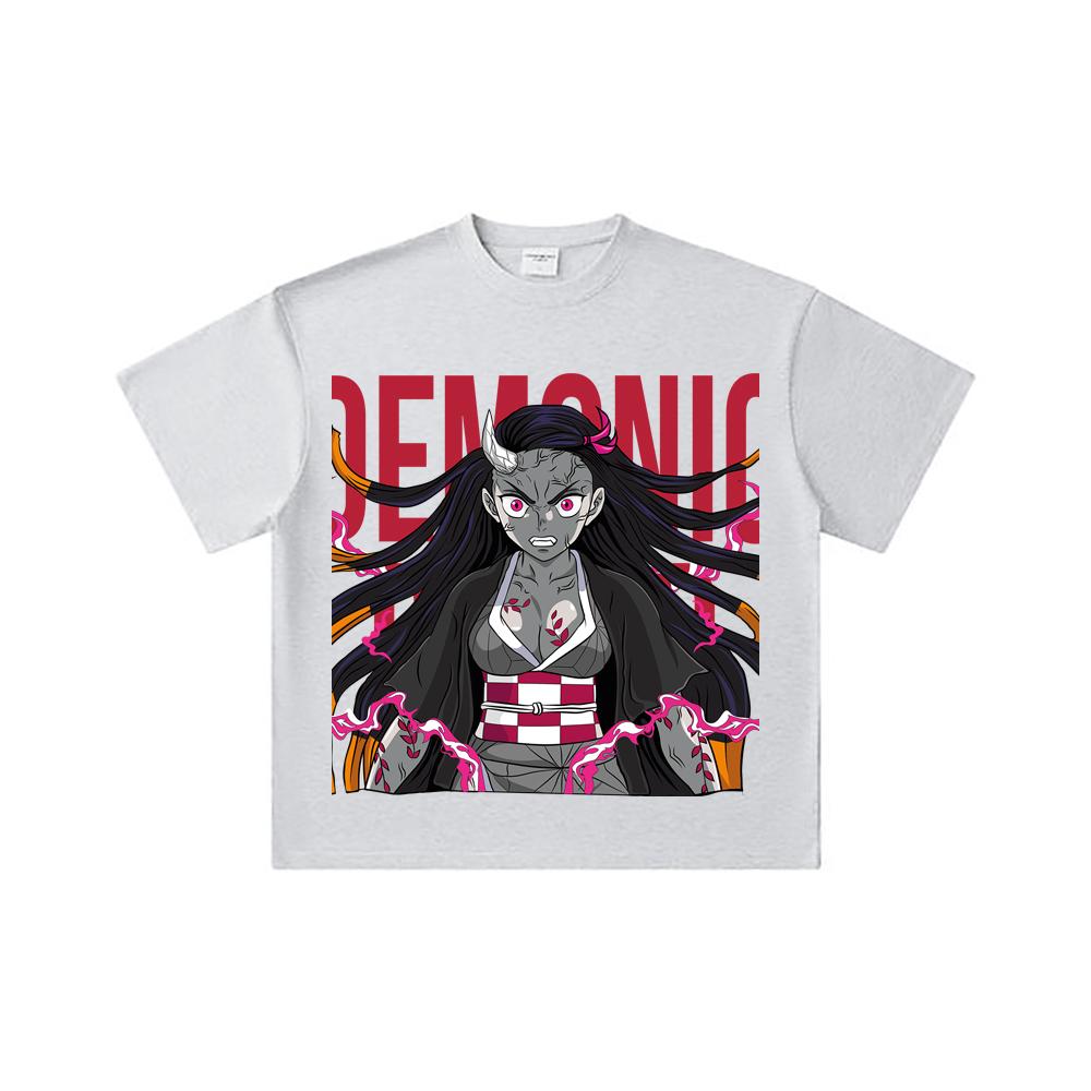 260 GSM Double Yarn 32 Count 100% Cotton Demon Slayer V114 Nezuko Print Unisex Heavy Cotton T Shirt