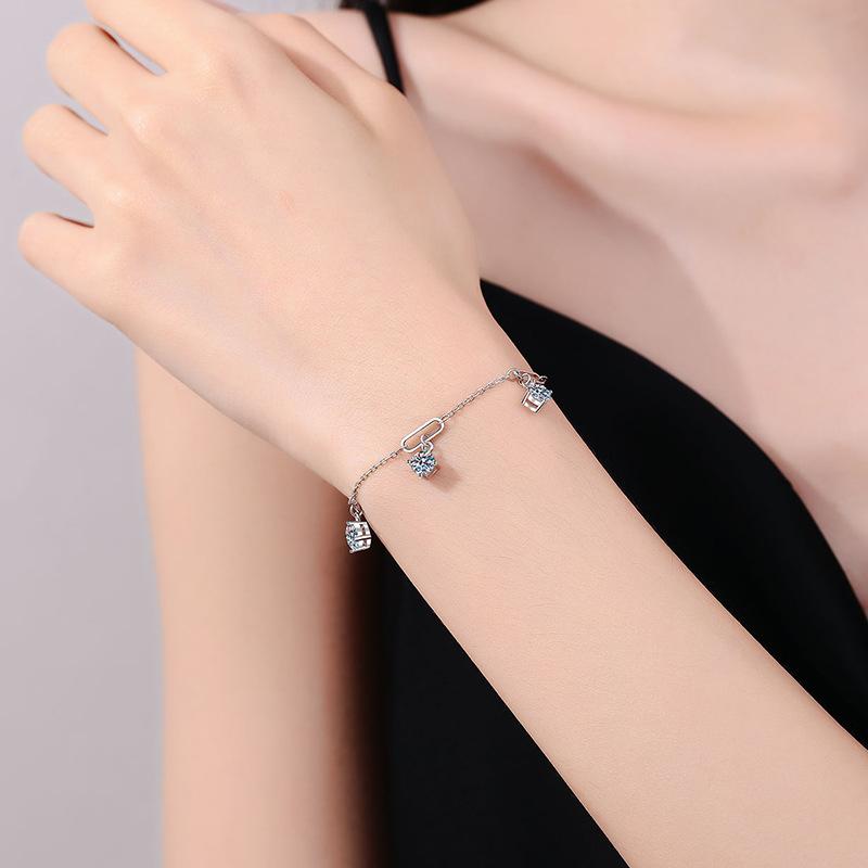 S925 Sterling Silver Bracelet, Mozzarella Diamond Bracelet For Women, Versatile Niche 1.5 Carat D Color Moissanite Bracelet For Women