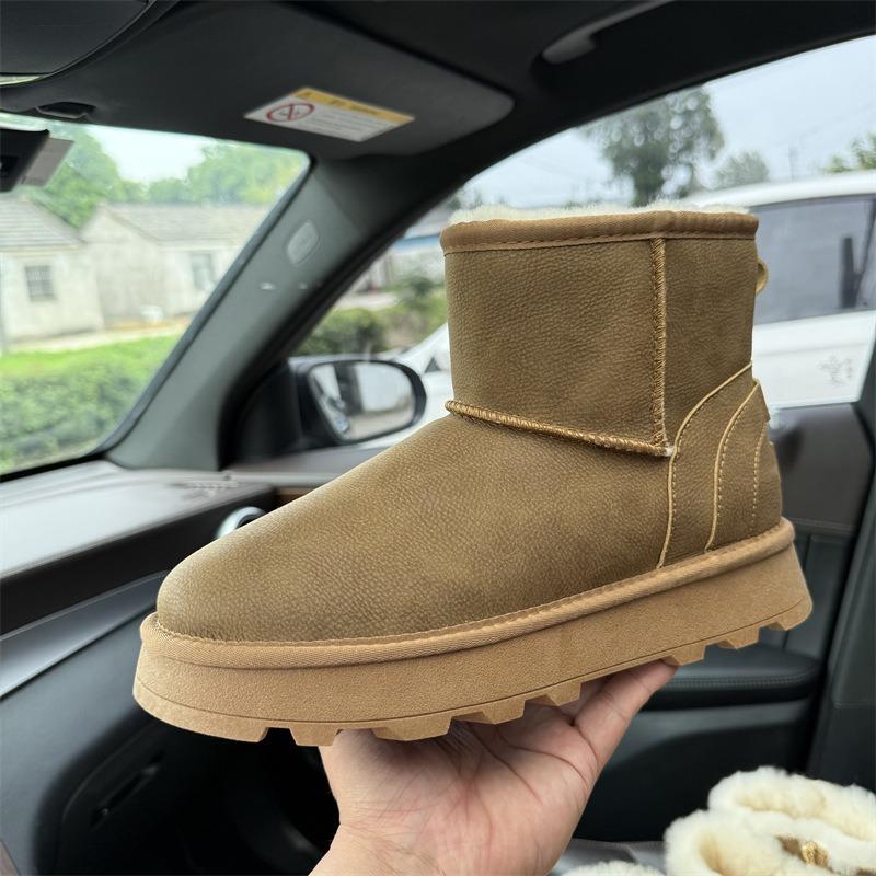 

Зимние новые женские сноубутсы средней высоты с толстой подошвой, из коровьей кожи и шерсти, теплые, утолщенные и на бархате 40 малиновый