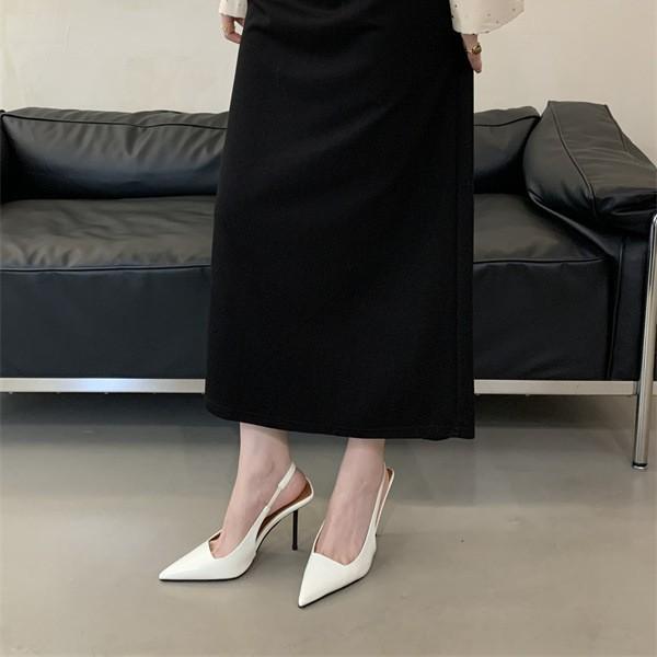 2025 new summer bag head high-heeled women's shoes pointed thin heel French temperament with skirt rear empty sandals