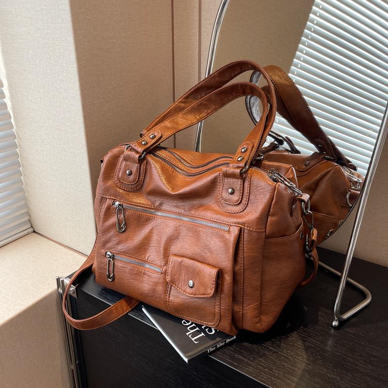 

Fashionable Women s Handbag Soft Leather PU Autumn Retro Large Capacity Bag, Single Shoulder Diagonal Shopping Bag 36cmX25cmX17cm