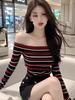 Tshirt Oversize Oneword Collar Long Sleeve With Embroidery For Spring Style