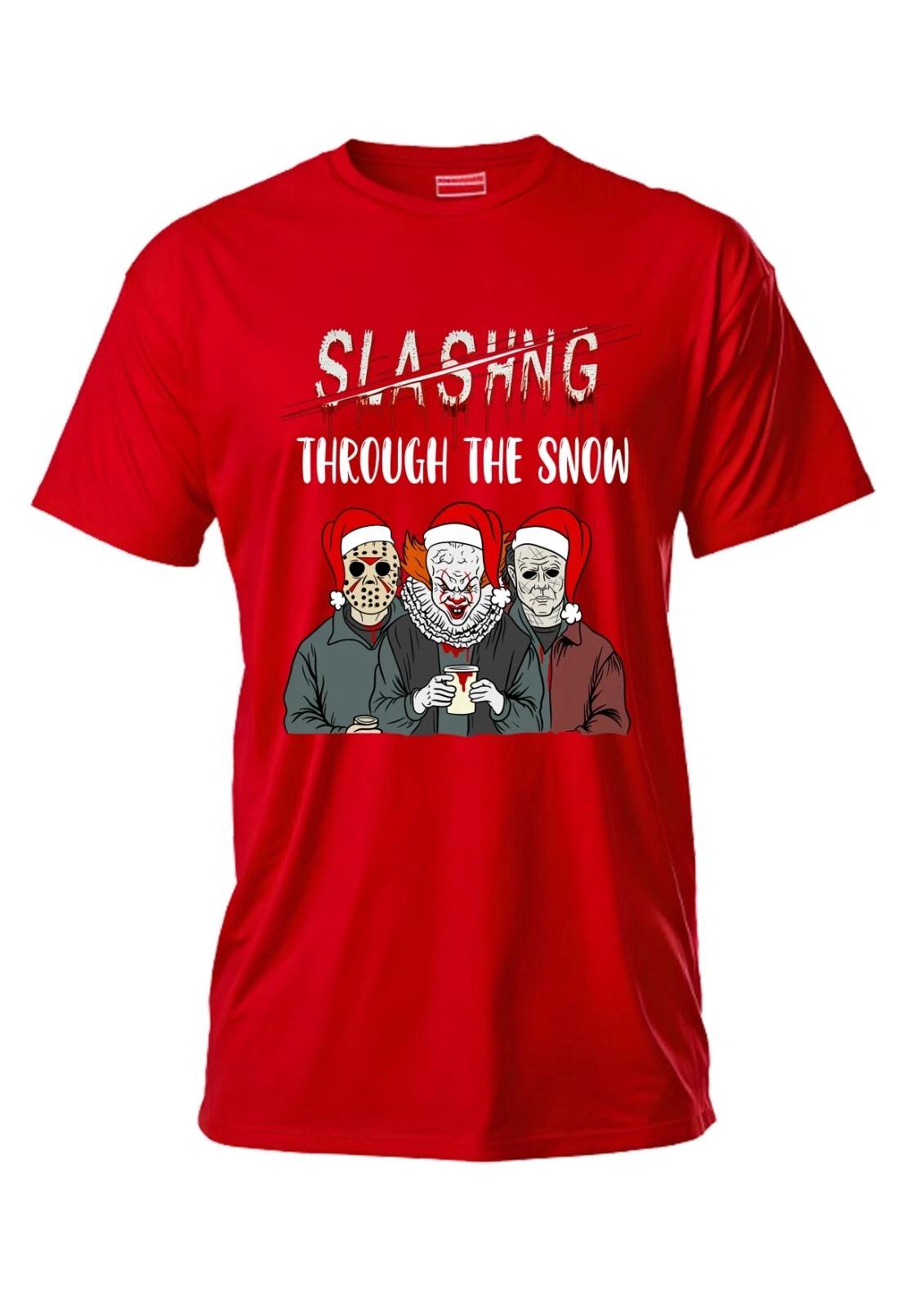 Slashing Through The Snow Horror Inspired Christmas T-Shirt, Horror Fan T-Shirts L