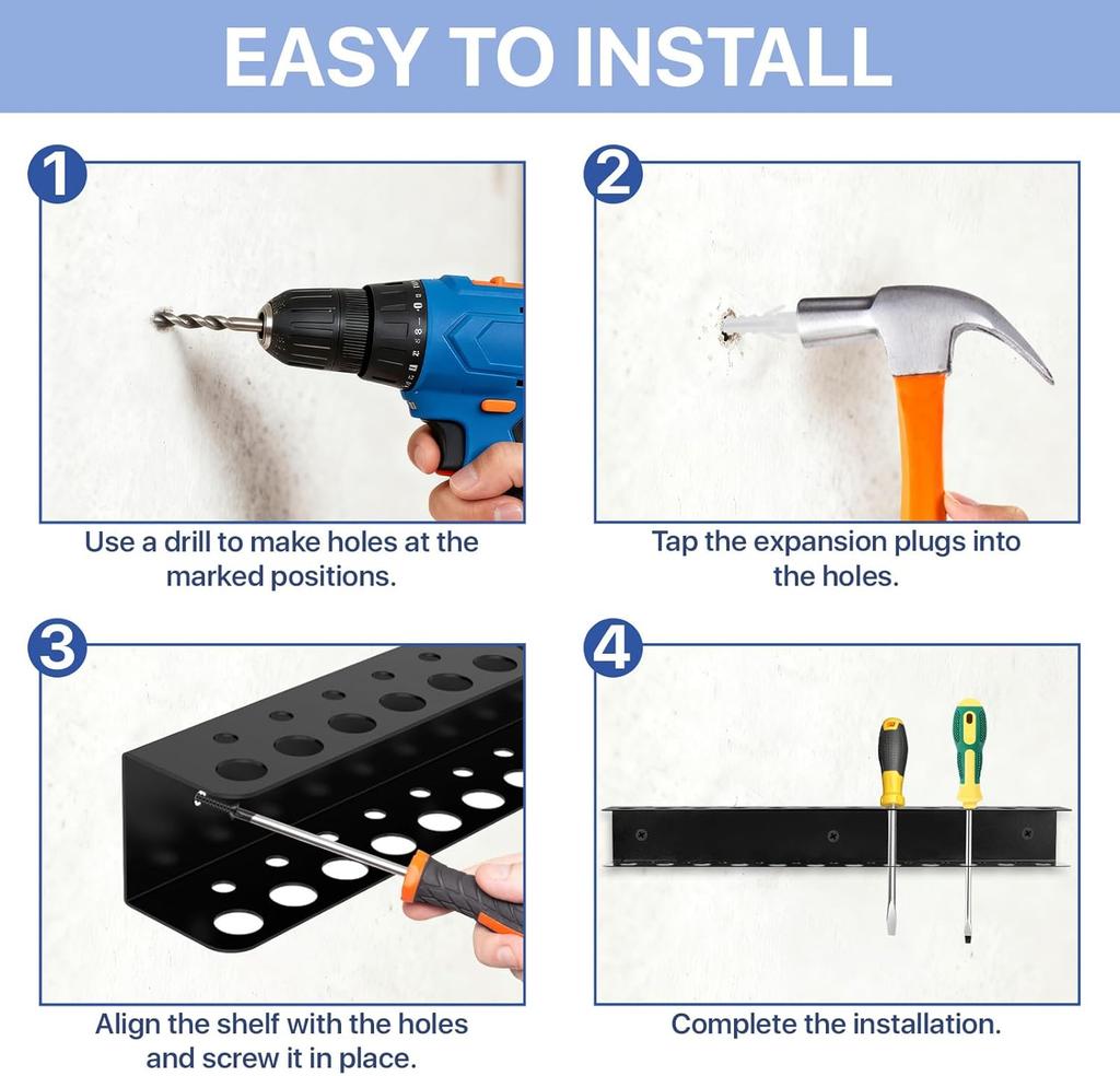 Tool Storage Rack Wall Mounted Screwdriver Holder Metal 2 Pack