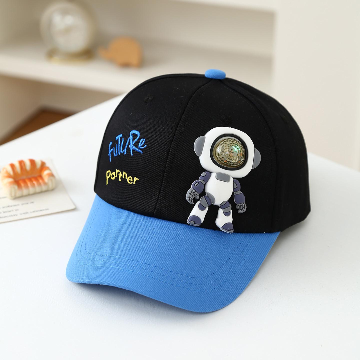 Kids Astronaut Robot Embroidered Baseball Cap - Spring/Summer 2026 Print, Sun Hat for Boys and Girls One Size чёрный
