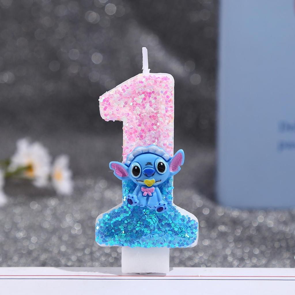 Cartoon Blue Long-Eared Animal Digital Candle for First Birthday Cake Decoration - Number 0
