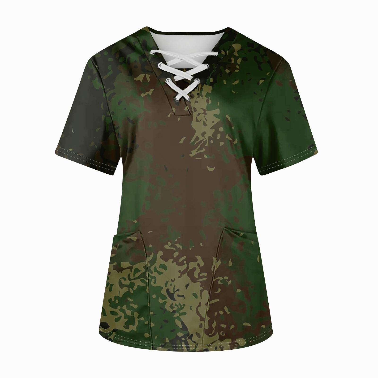 

Плюс размерСкраб с принтом Рабочая форма Топы для женщин Крест V-образным вырезом Хэллоуин Принт с короткими рукавами Забавные футболки Спецодежда Футболка с карманами XXXL зелёный