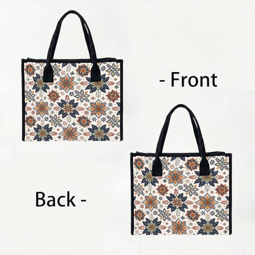 Bohemian Floral Printed Canvas Tote Bag for Daily Use
