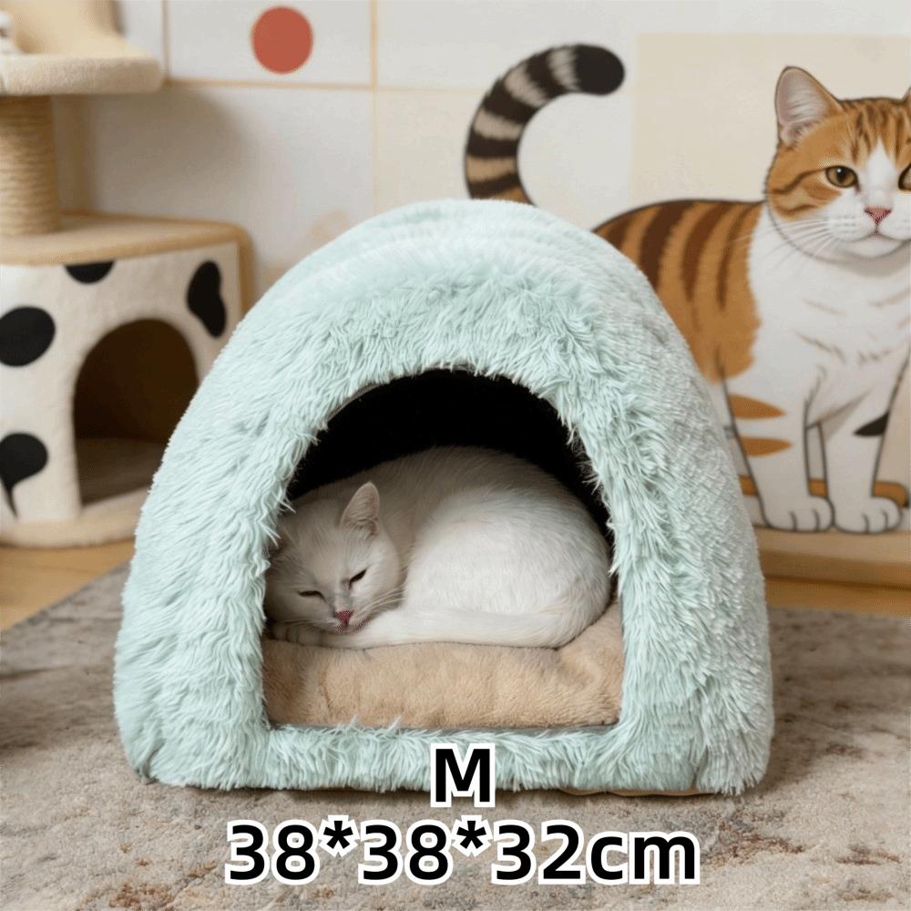 New Flannel Pet Bed Cozy Cave Nest Warm Cat House Soft Pet Mattress Indoor Use