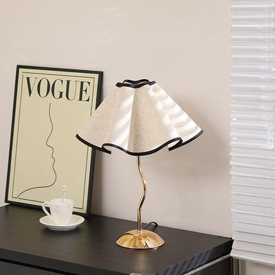 Nordic 7W Petal Umbrella Table Lamp 3-Level Dimmable Bedside Lamp Fabric Lampshade Ambient Night Light with Metal Base for Bedroom