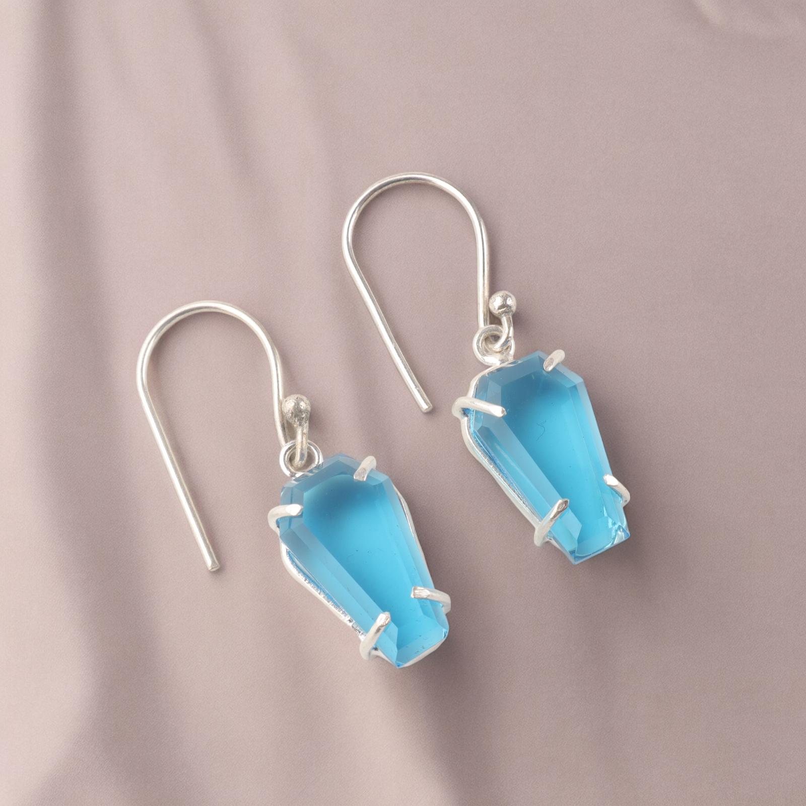 

Swiss Blue Topaz Gemstone 925 Sterling Silver Jewelry Handcrafted Earrings 1.48 EE-130-2