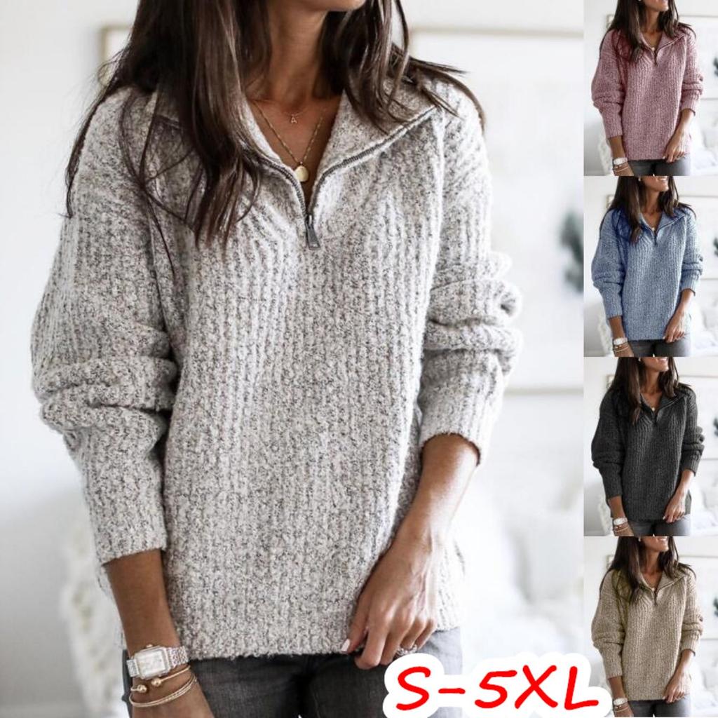 Ladies, Zippered Sweaters, Pullovers, Long Sleeves, Knitwear, Woolen Jackets, Warm Tops