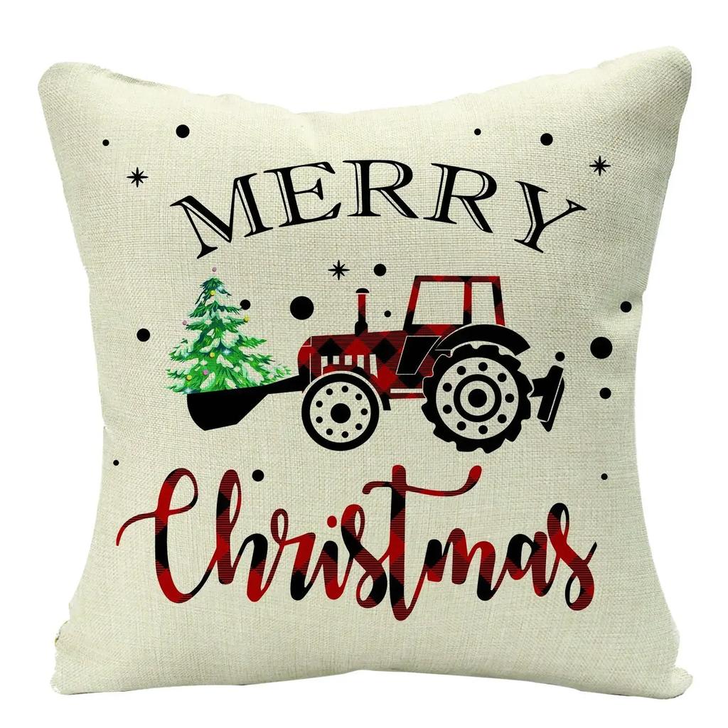 2022 Merry Christmas Home Decor Cushion Cover 45x45cm Cute Animals Cartoon Printed Throw Pillow Cover Xmas Decorative Pillowcase