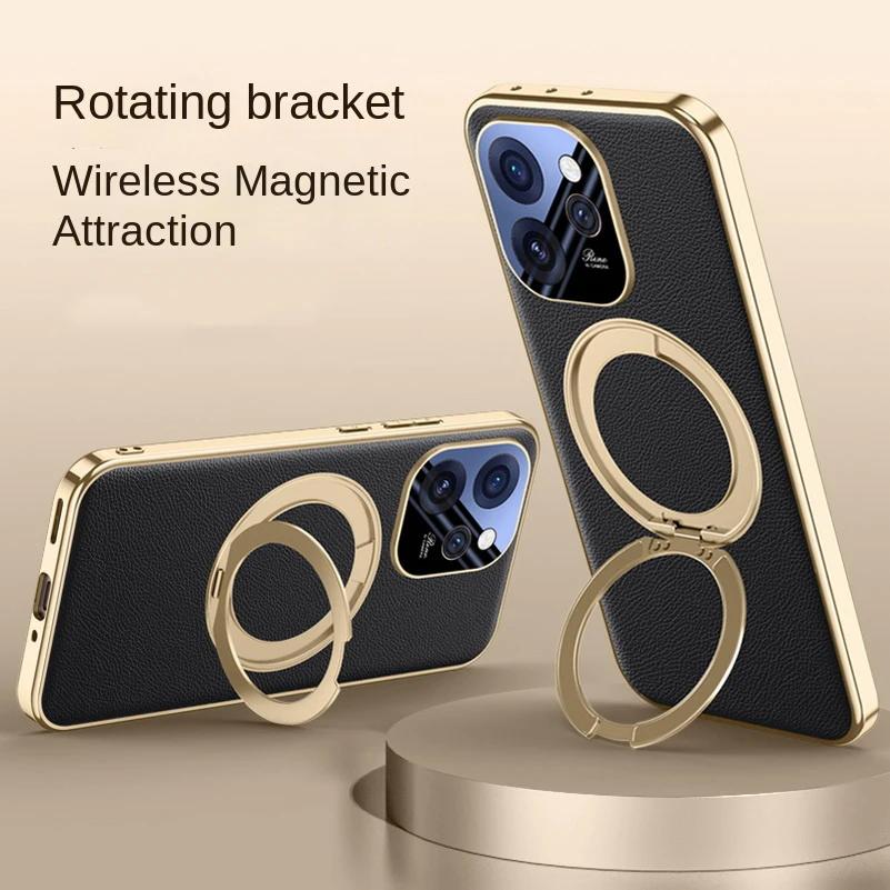 Rotatable Metal Magnetic Bracket Holder Lens Film Protection Case For OPPO Reno 15 Pro Reno15 Slim Leather Cover