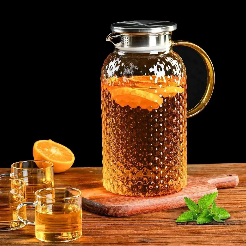 Glass Pitcher Glass Pitcher with Lid High Borosilicate Glass Heavy Duty Water Pitcher for Cold/Hot Drinks Iced Tea Juice Milk