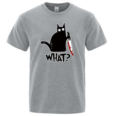 Zabawny nóż Kot kreskówka nadrukowany T-shirt męski moda casual krótkie rękawy luźny oversize bawełniany T-shirt letnie oddychające koszulki