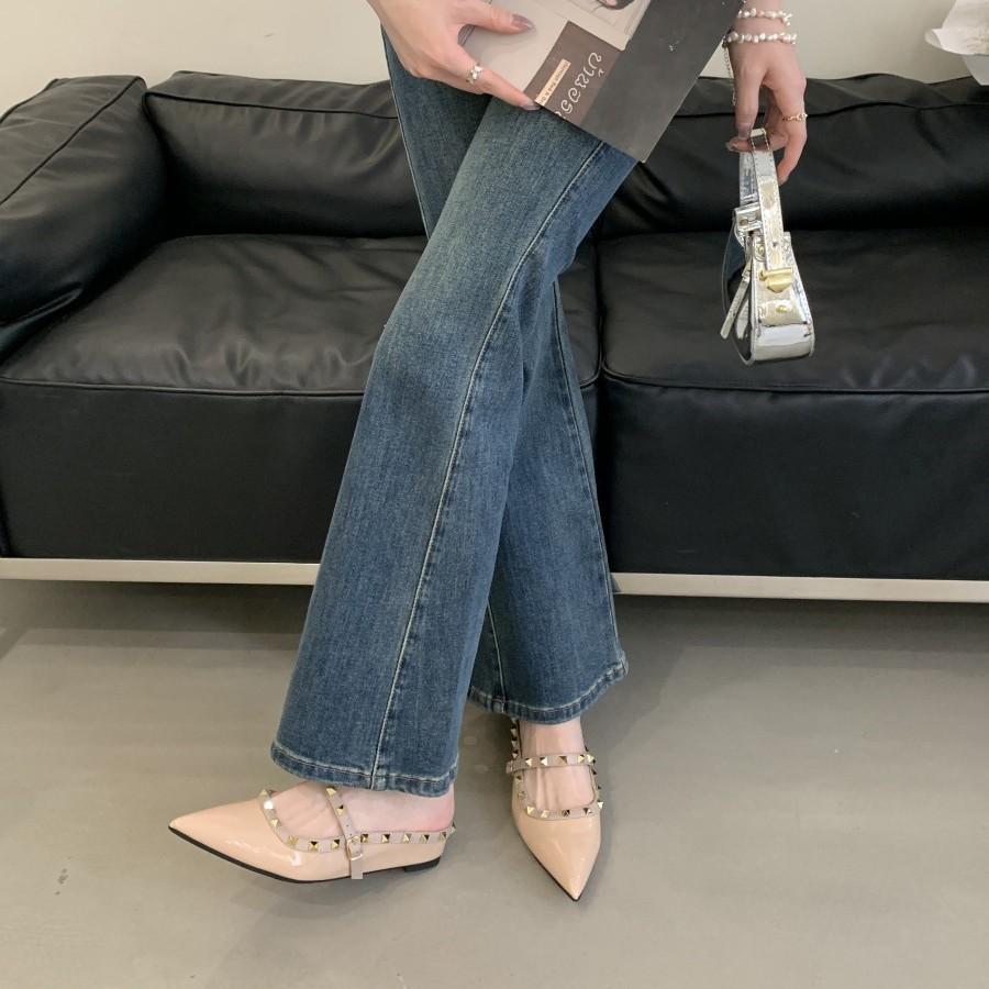 Inner Height Increase Versatile Pointed Rivets Baotou Drag Women's Spring 2025 New European and American One-word Buckle with Women's Cool Slippers
