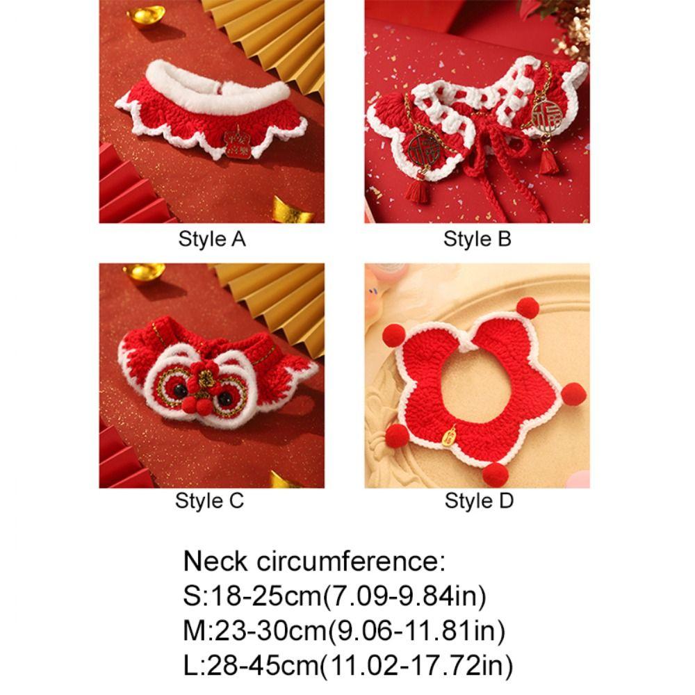 Entzückendes Neujahrs-Strick-Haustierhalsband im chinesischen Stil Rot Warm Katzenkrawatte Verstellbare Länge Katzenschal Party