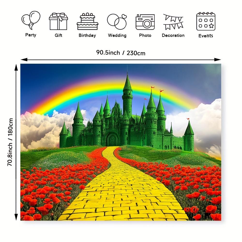 1 Large "The Wizard of Oz" Jade Castle and Brick Road Background - Bright Floral Rainbow Polyester Photography Background