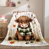 Hand-drawn Style Healing Highland Cow Print Fleece Blanket for Adult Quality Soft Warm Universal Blanket for Travel Office Home