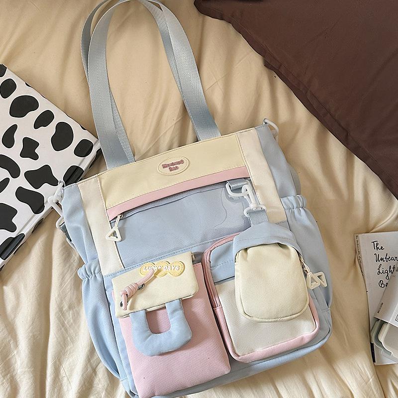 New Japanese ins fresh and sweet contrasting colors splicing bar pain bag girl junior high school students large-capacity backpack