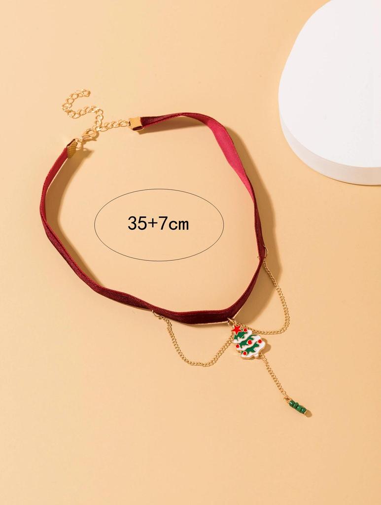 European-American Minimalist Christmas Necklace with Red Velvet Santa Gloves Pendant