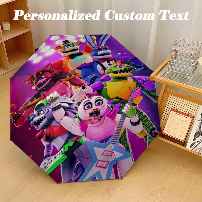 Windproof Folding Umbrella, 8‑Rib Auto Open Close Five Nights At Freddy’s Umbrella for Rain Sun Protection