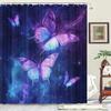 Waterproof Bathroom Curtain with Colorful Butterfly Pattern, Art Theme, with Hooks, Machine Washable, Non-woven Polyester Fabric
