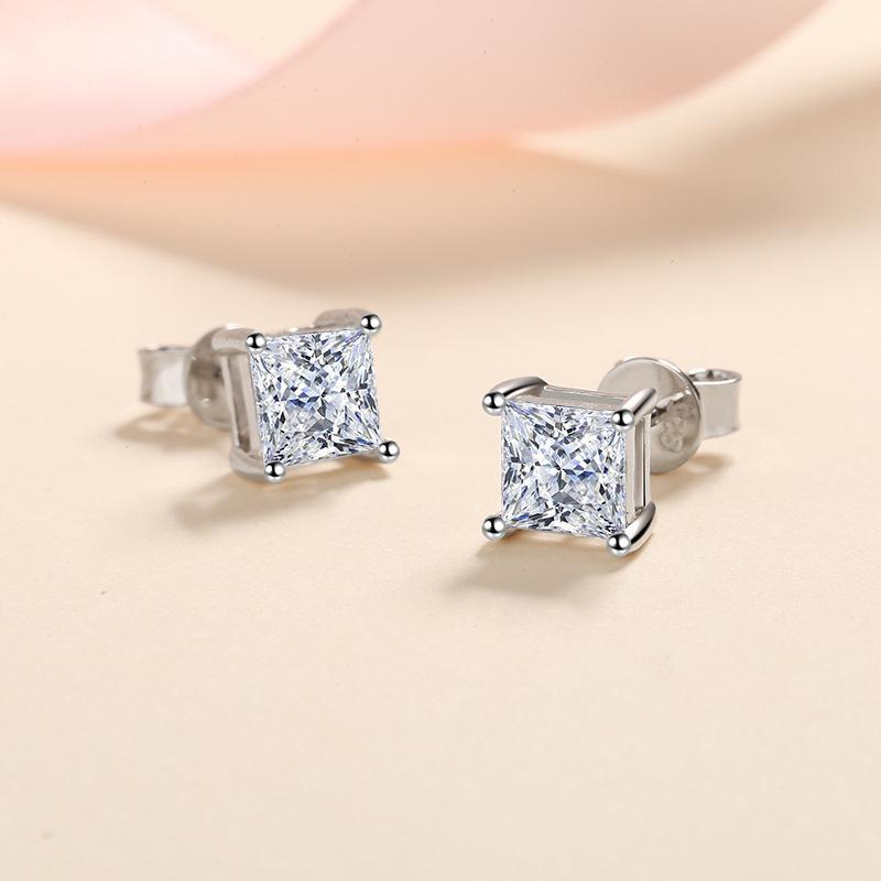 Tezzc D Princess Cut Moissanite Earring 925 Sliver Plated with White Gold Earrings for Women Fine Jewelry Gift