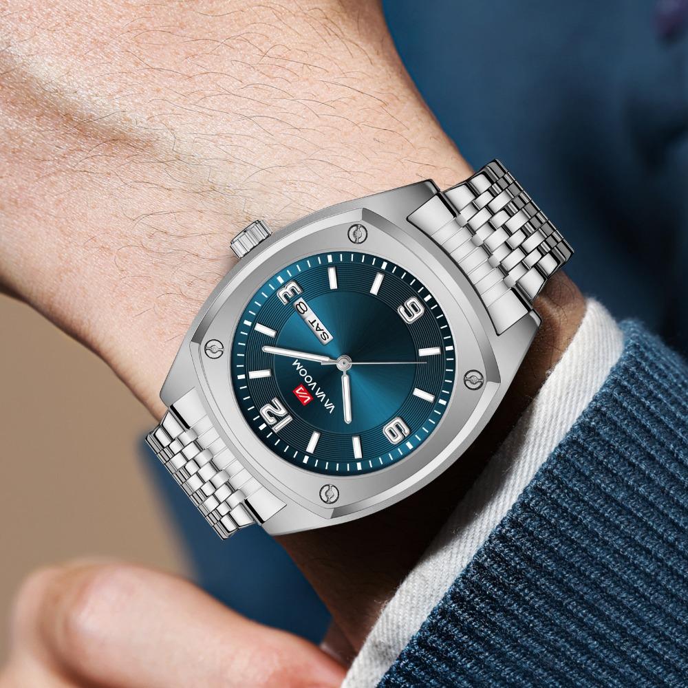 VA VA VOOM Dual Calendar Business Men's Watch Waterproof Luminous Quartz Steel Belt Watch