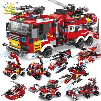 806pcs 8in1 City Fire Truck Model Building Blocks Firefighting Set Fireman Figures Bricks Construction Toy for Children