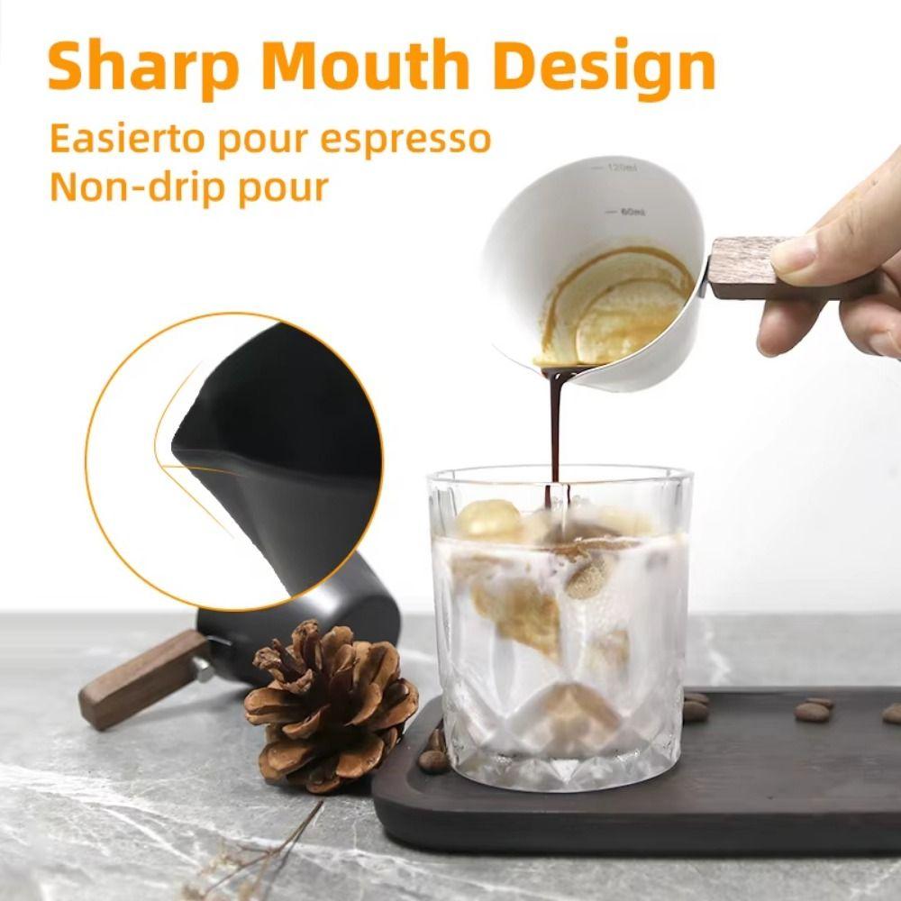 Wood Handle Espresso Measuring Cup 304 Stainless Steel Small Milk Pitcher  Kitchen Accessories