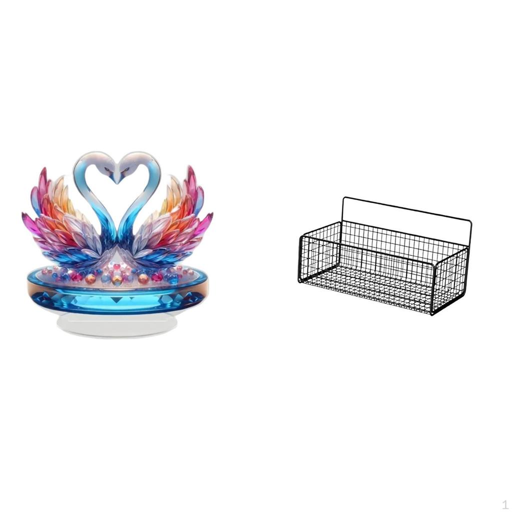 Acrylic Swan Sculpture Tabletop Centerpiece And Metal Wire Wall Organizer Basket for Bathroom Room