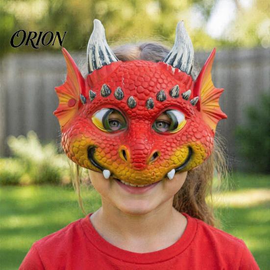 Breathable Eyelet Dragon Mask 3D Cute Full Face Mask, Halloween Party Baby Lightweight Costume Accessory Role Play with Realistic Scales And Horns for