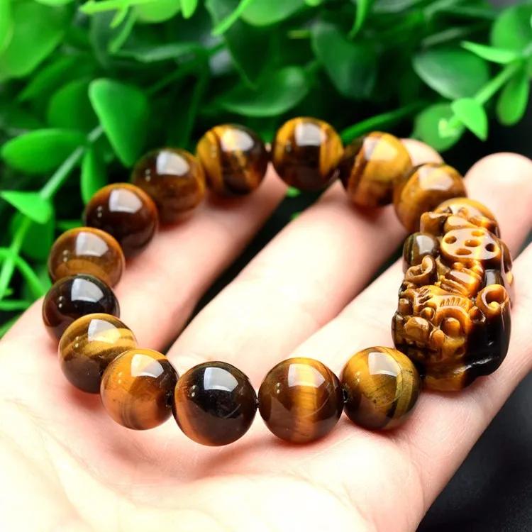 Natural Yellow Tiger Eye Stone Quartz Crystals Bracelets Protection Good Luck Mental Clarity 12mm Beads Men Women Wristband Jewelry Accessories
