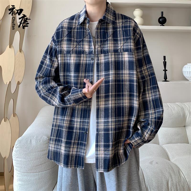 Chutang Men's Plaid Long Sleeve Work Shirt