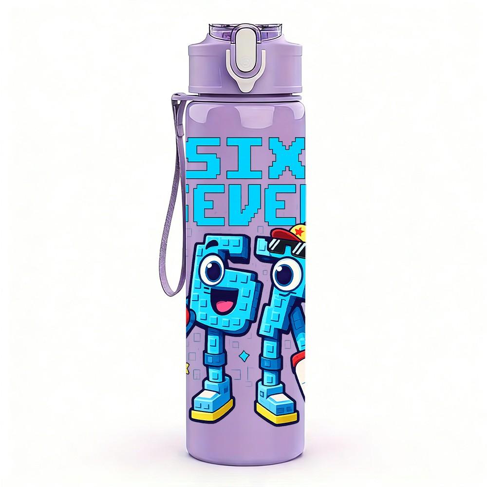 1PC Cartoon Six Seven Character Art 750ml Color Plastic Sports Water Bottle Leakproof Flip Straw Lid Suitable for Sports Office Home Use