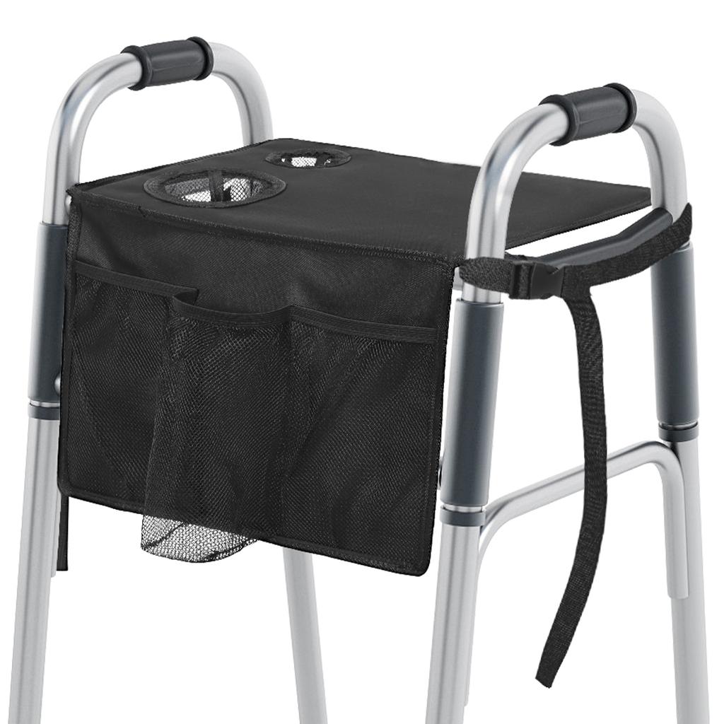 Faltbare Gehhilfen-Tablett mit Becherhalter Mehrere Taschen Rollator Aufbewahrungstasche Essteller für Ältere Geschenk